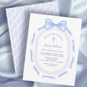 Invitación al bautismo de marco de cinta azul
