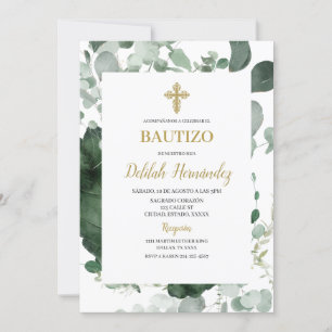 Invitación al bautismo de marco verde