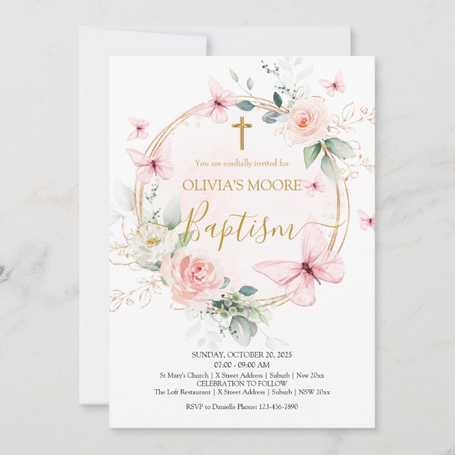Invitación al bautismo de mariposa floral de Meado (Anverso)