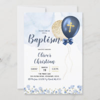 Invitación al bautismo de niño con globo azul mari