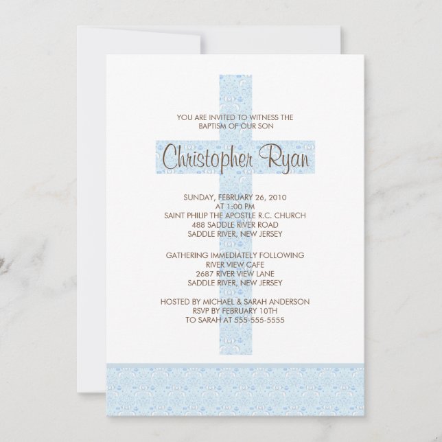 Invitación al bautismo de niño con la cruz de dama (Anverso)