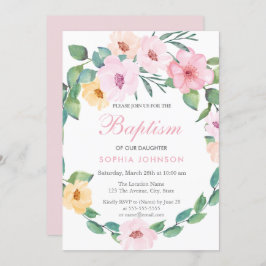 Invitación al bautismo de oruga floral rosa delgad