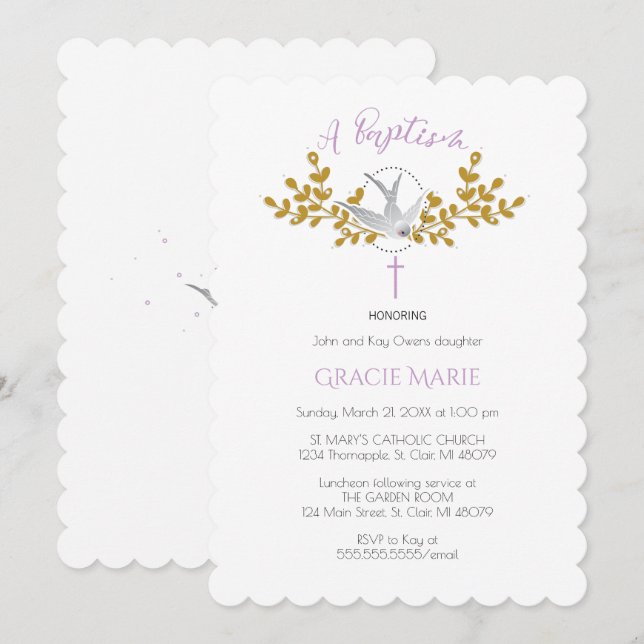 Invitación al bautismo de palo y cruz {Chica} (Anverso / Reverso)