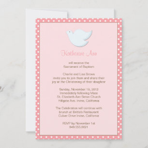 Invitación al bautismo de paloma para Chica