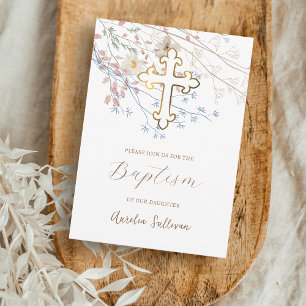 Invitación al bautismo de Pastel Wildflowers