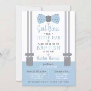 Invitación al bautismo de pequeño hombre, azul, gr