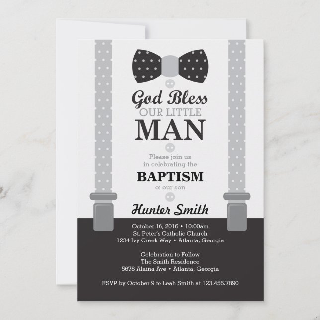 Invitación al bautismo de pequeño hombre, negro, g (Anverso)