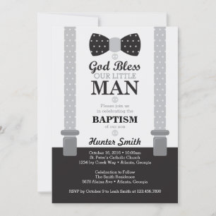 Invitación al bautismo de pequeño hombre, negro, g