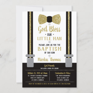 Invitación al bautismo de pequeño hombre, negro, o