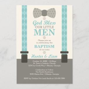 Invitación al bautismo de pequeños hombres gemelos