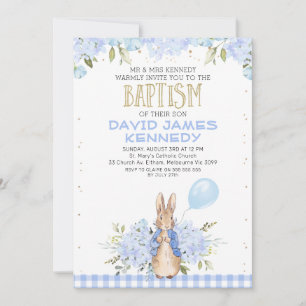 Invitación al bautismo de Peter Rabbit Gold Blue F