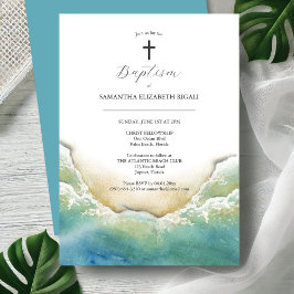 Invitación al bautismo de playa acuarela