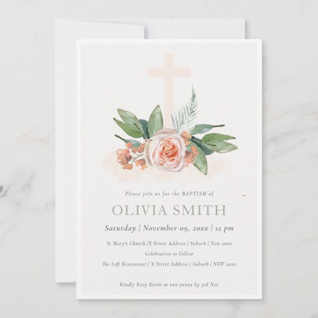 Invitación al bautismo de travesía floral con Rosa (Anverso)