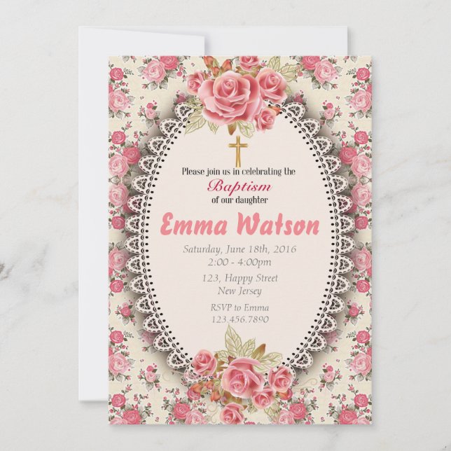 Invitación al bautismo de una niña bebé (Anverso)