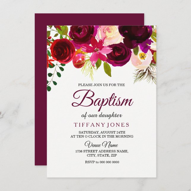 Invitación al bautismo de una niña borgoñona con f (Anverso / Reverso)