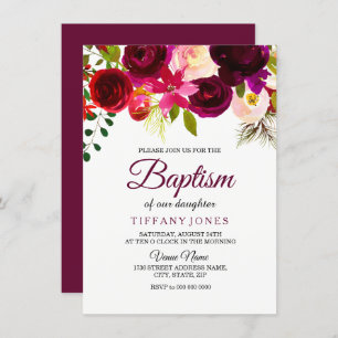 Invitación al bautismo de una niña borgoñona con f