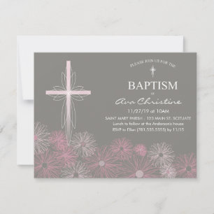 Invitación al bautismo de una niña con cruces, mar
