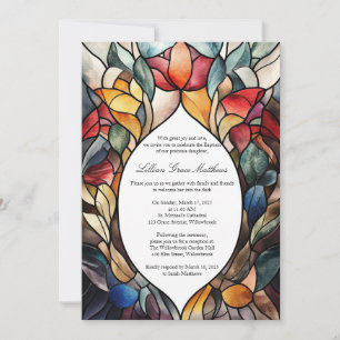 Invitación al Bautismo de Vidrio Manchado Elegante