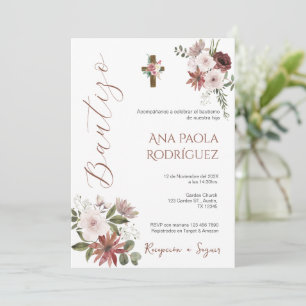 Invitación al bautismo del Chica floral de Boho es