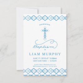 Invitación al bautismo del niño - Fancy Blue Cross