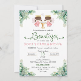 Invitación al bautismo dos hermanas gemelas Chicas