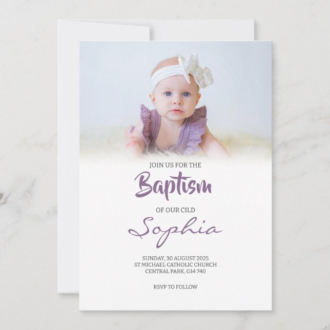 Invitación al bautismo elegante y Minimalista (Anverso)
