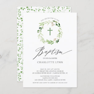 Invitación al bautismo en hojas botánicas