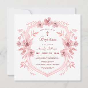 Invitación al bautismo Escudo rosa floral