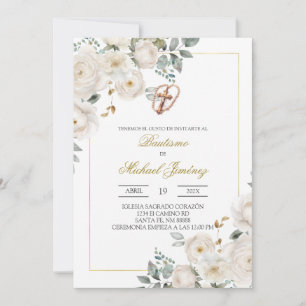 Invitación al bautismo español beige floral