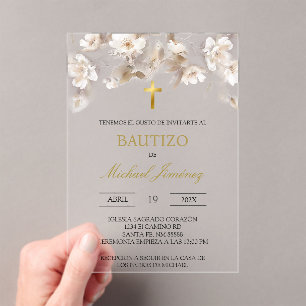 Invitación al bautismo español beige floral