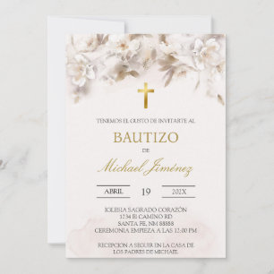 Invitación al bautismo español beige floral