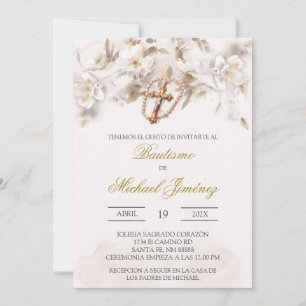 Invitación al bautismo español beige floral