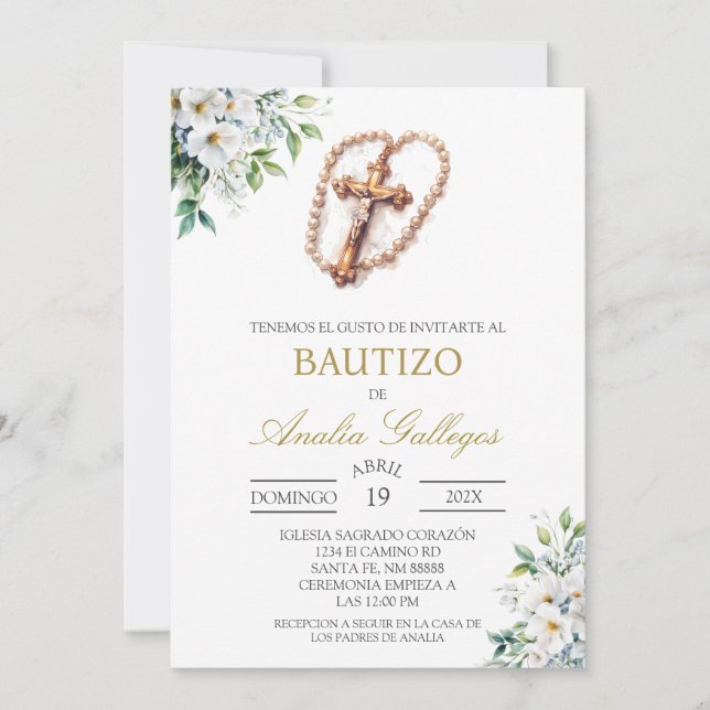 Invitación al bautismo español crucifijo (Anverso)