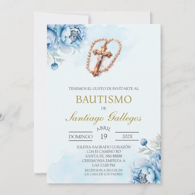 Invitación al bautismo español crucifijo (Anverso)