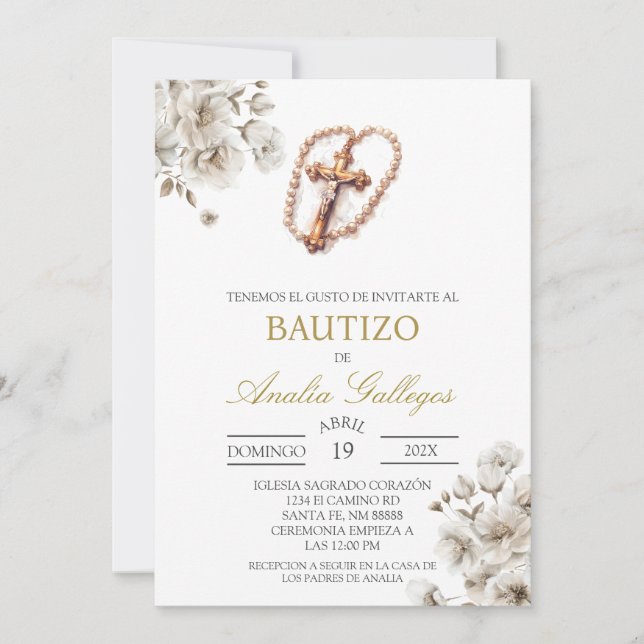 Invitación al bautismo español crucifijo (Anverso)