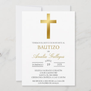 Invitación al bautismo español crucifijo de oro