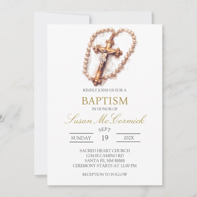 Invitación al bautismo español en rosa blanco (Anverso)