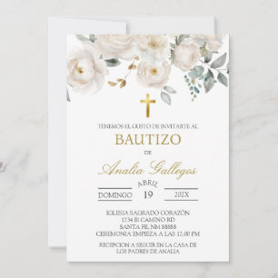 Invitación al bautismo español en rosa blanco