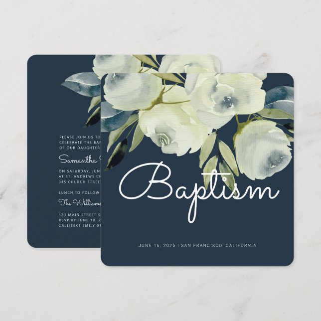 Invitación al bautismo floral acuático moderno (Anverso / Reverso)