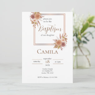 Invitación al bautismo floral boho para Chica en e