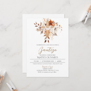 Invitación al bautismo floral de Boho español