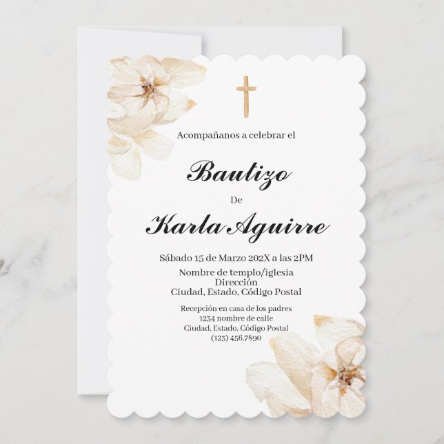 Invitación al bautismo floral de Camilia Blanca (Anverso)