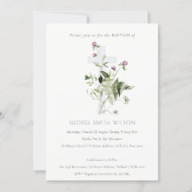 Invitación al bautismo floral de flor violeta cruz