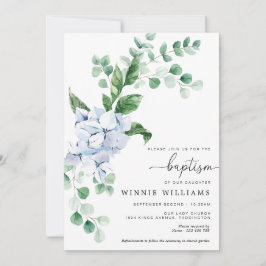 Invitación al bautismo floral de Hydrangea azul