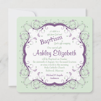 Invitación al bautismo floral de pergamino verde p