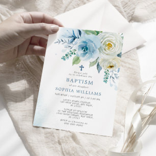 Invitación al bautismo floral de Rosa azul turques