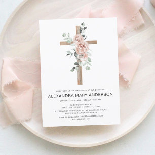 Invitación al bautismo floral de rosas rosadas pol