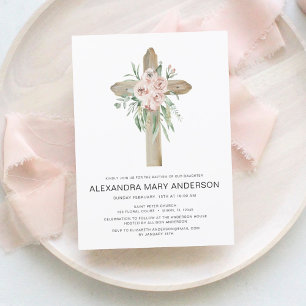 Invitación al bautismo floral de rosas rosadas pol