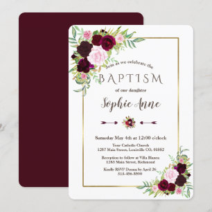 Invitación al bautismo floral de Royal Burgundy Ma