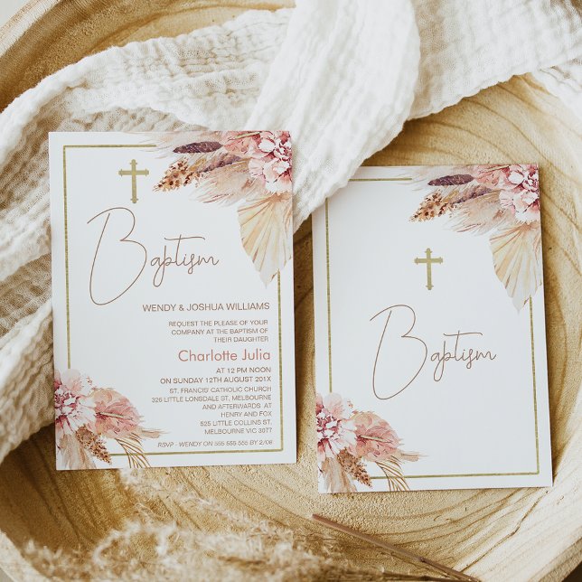 Invitación al bautismo floral de Rubor Brown Boho (Subido por el creador)